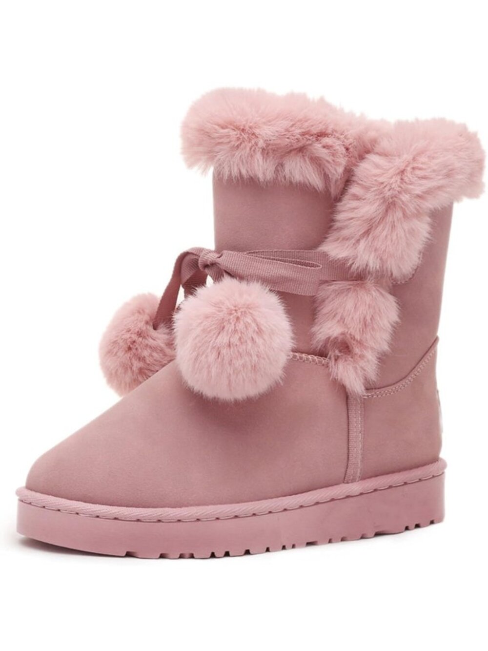 Cute Pom-Pom Lace-Up Fur Winter Snow Boots | Fluffy Princess Style for Women